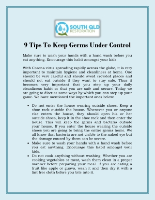 9 Tips To Keep Germs Under Control