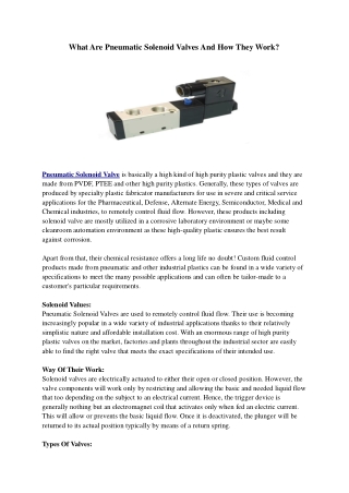 What Are Pneumatic Solenoid Valves And How They Work?