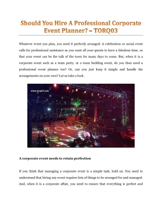 Should You Hire A Professional Corporate Event Planner? - TORQ03