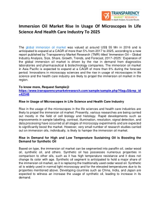 Immersion Oil Market Rise In Usage Of Microscopes In Life Science And Health Care Industry To 2025