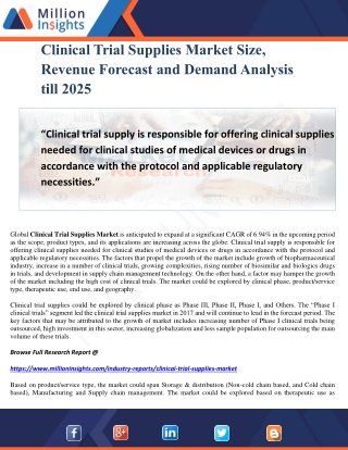 Clinical Trial Supplies Market Size, Revenue Forecast and Demand Analysis till 2025