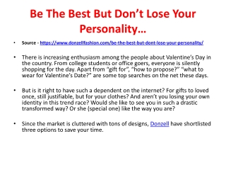 Be The Best But Don't Lose Your Personality