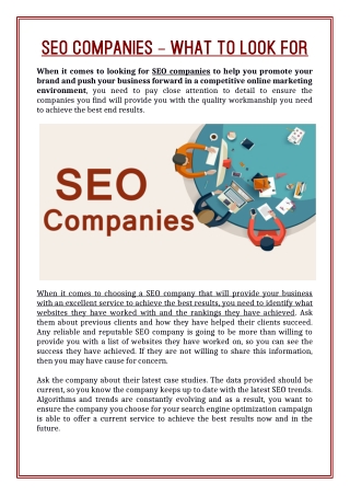 SEO Companies – What to Look For