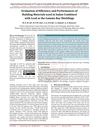 Evaluation of efficiency and performances of Building Materials used in Sudan combined with lead as the Gamma ray Shield