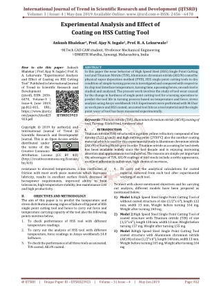 Experimental Analysis and Effect of Coating on HSS Cutting Tool