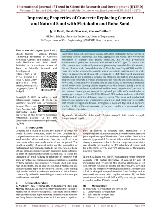 Improving Properties of Concrete Replacing Cement and Natural Sand with Metakolin and Robo Sand