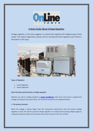 A Quick Guide about Voltage Regulator