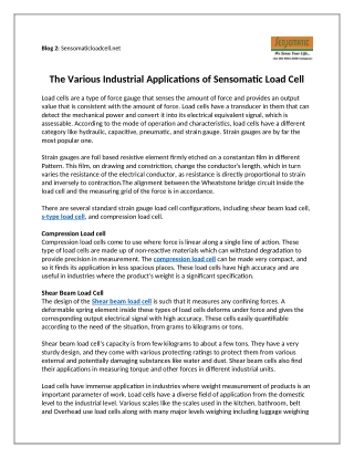 The Various Industrial Applications of Sensomatic Load Cell