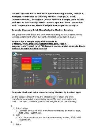 Global Concrete Block and Brick Manufacturing Market, Trends & Analysis - Forecasts To 2026