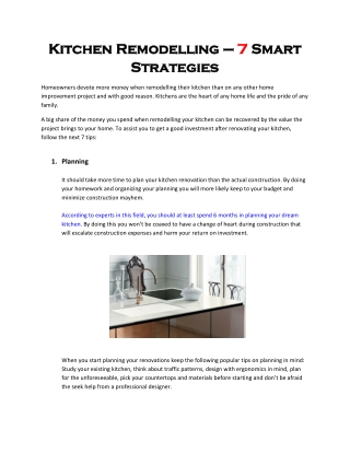 Kitchen Remodelling – 7 Smart Strategies