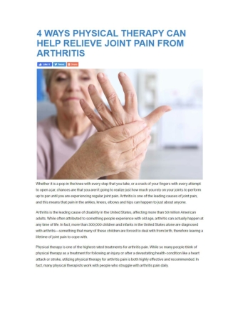 4 WAYS PHYSICAL THERAPY CAN HELP RELIEVE JOINT PAIN FROM ARTHRITIS