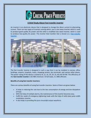 A Brief Study About Fast transfer inverter