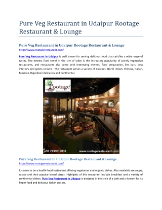 Pure Veg Restaurant in Udaipur Rootage Restaurant & Lounge