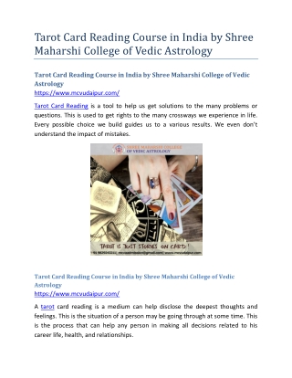 Tarot Card Reading Course in India by Shree Maharshi College of Vedic Astrology