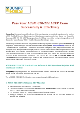 ACSM ACEP 020-222 [2020] Exam Dumps - Success Secret