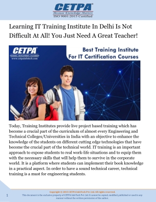 Learning IT Training Institute In Delhi Is Not Difficult At All! You Just Need A Great Teacher!