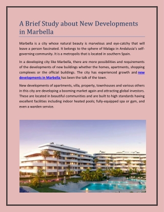 A Brief Study about New Developments in Marbella