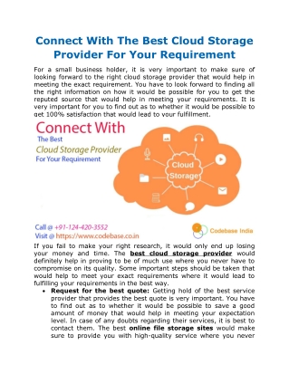 Connect With Cloud Storage Provider For Your Requirement