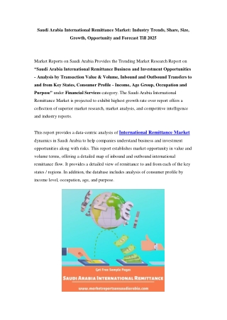 Saudi Arabia International Remittance Market Opportunity and Forecast Till 2025