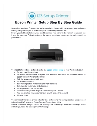 Epson Printer Setup Step By Step Guide