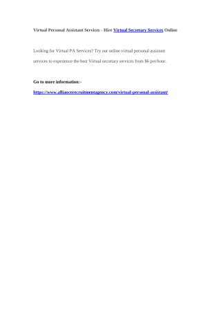 Virtual Personal Assistant Services - Hire Virtual Secretary Services Online