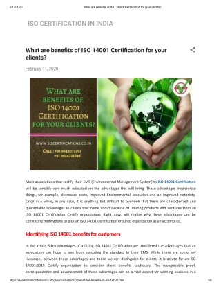What are benefits of ISO 14001 Certification for your clients?