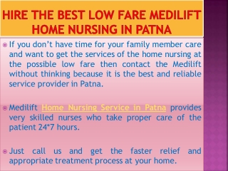 Get India’s Finest Home Nursing Service in Patna by Medilift