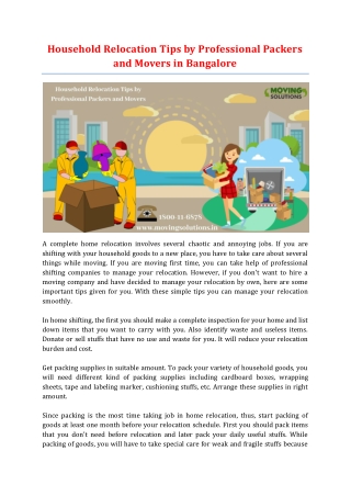 Household Relocation Tips by Professional Packers and Movers in Bangalore