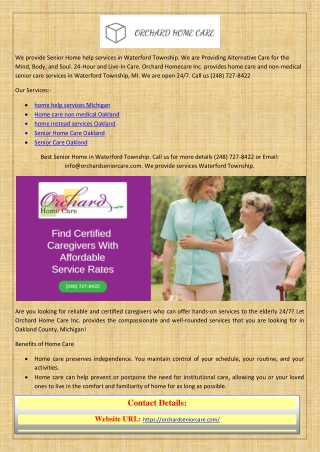Best Senior Home in Waterford Township Services