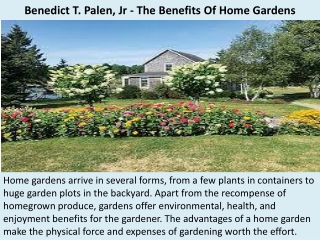 Benedict T. Palen, Jr - The Benefits Of Home Gardens