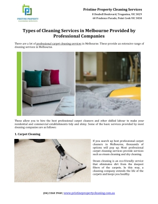 Types of Cleaning Services in Melbourne Provided by Professional Companies