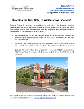 Scouting the Best Hotel in Williamstown, Victoria?