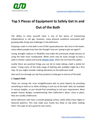 Top 5 Pieces of Equipment to Safely Get In and Out of the Bath