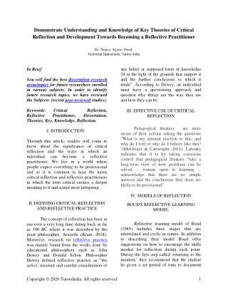 Critical Reflection and Development Towards Becoming a Reflective Practitioner- TutorsIndia.com for my dissertation writ