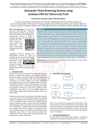 Automatic Plant Watering System using Arduino UNO for University Park