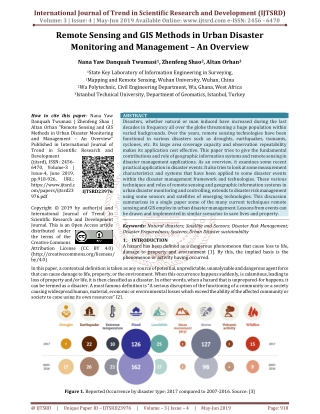 Remote Sensing and GIS Methods in Urban Disaster Monitoring and Management – An Overview