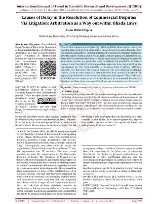 Causes of Delay in The Resolution of Commercial Disputes Via Litigation: Arbitration As A Way out Withn Ohada Laws