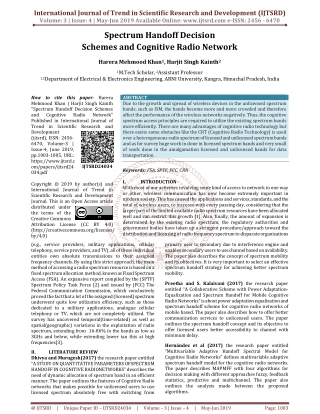 Spectrum Handoff Decision Schemes and Cognitive Radio Network