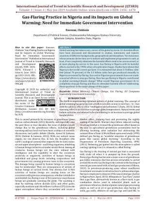 Gas-Flaring Practice in Nigeria and its Impacts on Global Warming: Need for Immediate Government Intervention