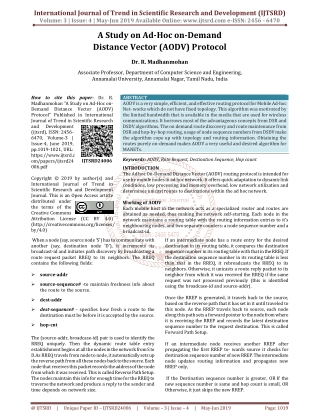 A Study on Ad hoc on-Demand Distance Vector(AODV) Protocol