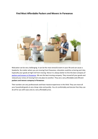 Looking For Relocate? Find Best Packers Movers In Parwanoo