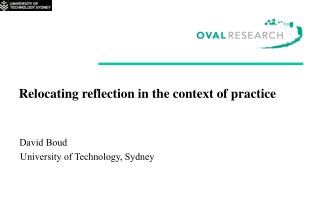 Relocating reflection in the context of practice 	David Boud University of Technology, Sydney