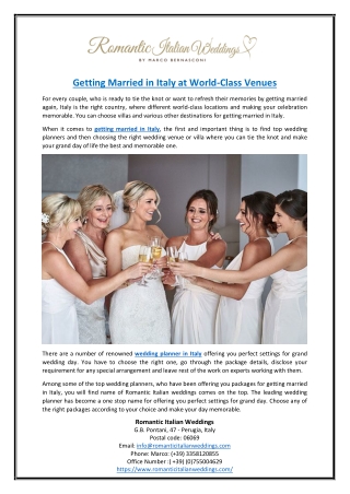 Getting Married in Italy at World-Class Venues