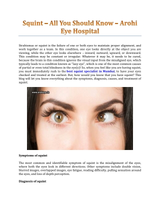 Squint – All You Should Know - Arohi Eye Hospital
