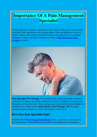 Importance Of A Pain Management Specialist