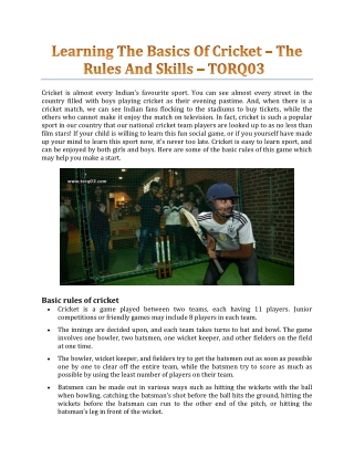 Learning The Basics Of Cricket – The Rules And Skills - TORQ03