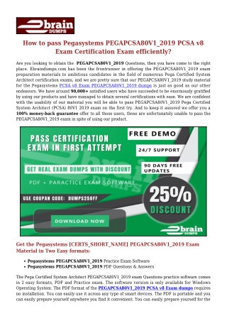 Pegasystems Pega Certified System Architect (PCSA) 80V1 2019 Practice Exam Dumps