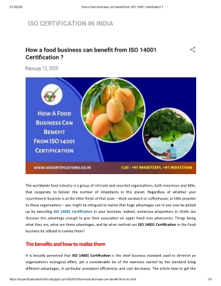 How a food business can benefit from ISO 14001 Certification?