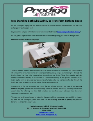 Free Standing Bathtubs Sydney to Transform Bathing Space