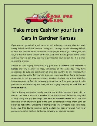 Take more Cash for your Junk Cars in Gardner Kansas